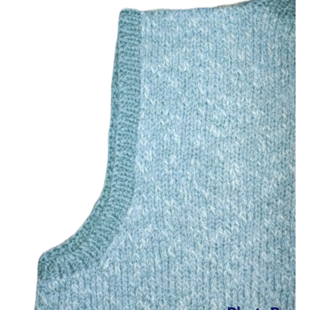 Hand Knit Wool Vest Loose Fit Contrast Ribbed Edges - Picture 4 of 8